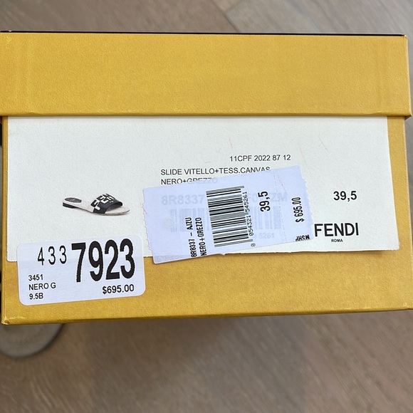 Fendi canvas and black leather slides - Picture 2 of 8